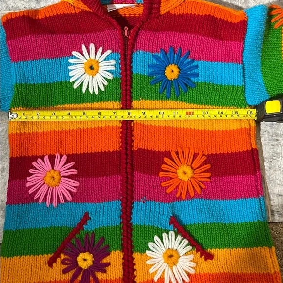 💥HP💥Handmade Rainbow Flower Sweater – Youth 10-12 Large – Multi - Picture 7 of 8
